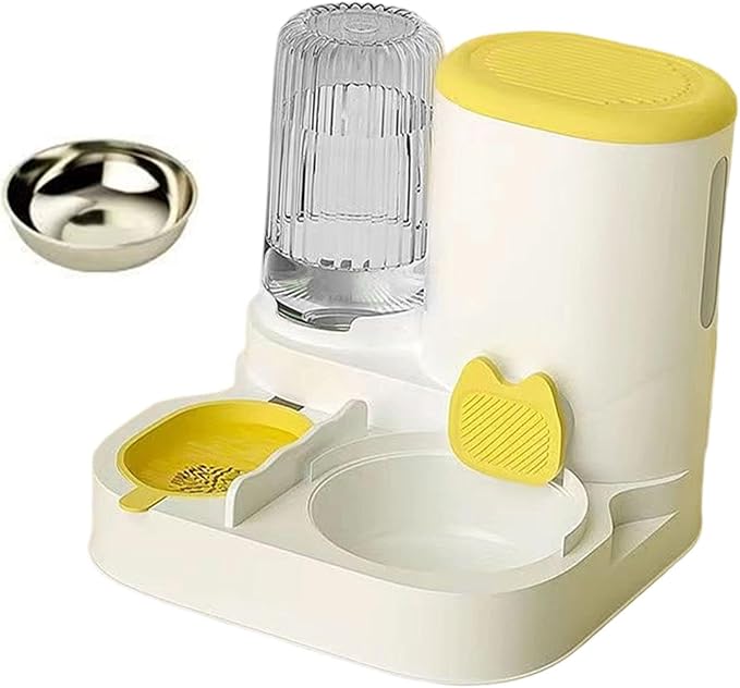 Automatic Dog Feeder and Water Dispenser Dog Bowl Household Portable Automatic Pet Feeder Food Feed for Small Dogs Kitten, Yellow
