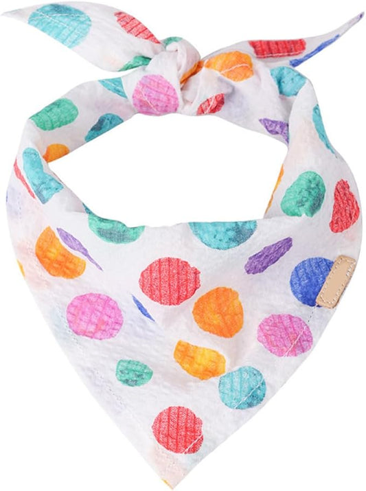 Uonlytech Pet Cotton Dog Bandana Bib Breathable Washable Saliva Towel Small Rainbow Polka Dot Triangle Scarf Summer Pet Supply for Cats and Dogs