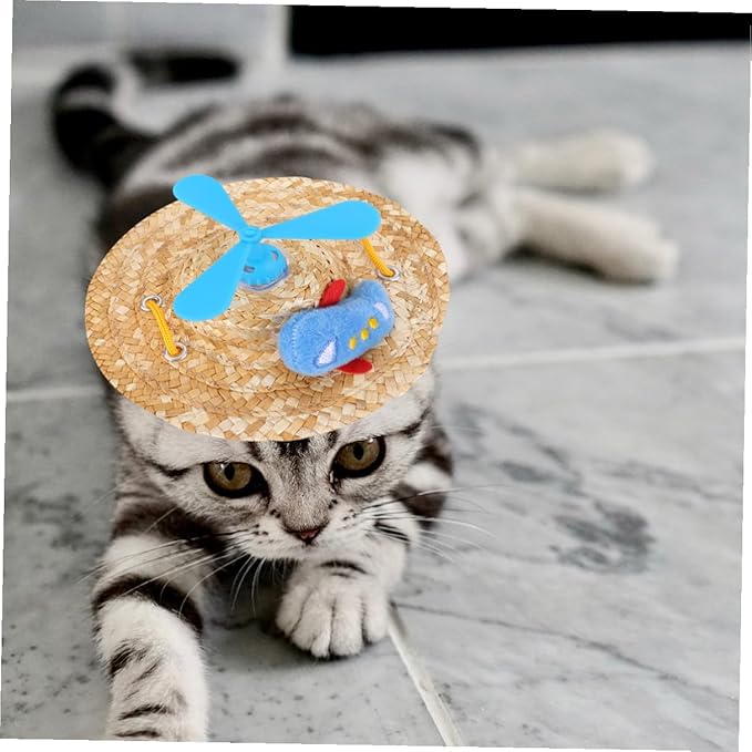 Pet Straw Hat with Propeller Decorative Knitted Woven Straw Cap for Dogs Large Size Photo Props Summer Pet Supplies