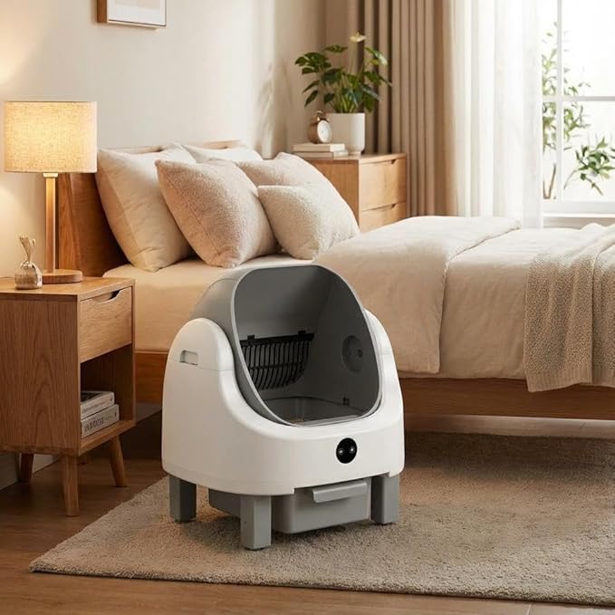 GarveeLife Self Cleaning Litter Box,Automatic Cat Litter Box, Open-Top Robot with APP Control & Real-Time Monitor, Odor Control for Multiple Cats, 96l Capacity, Infrared Safety Sensor - Gray