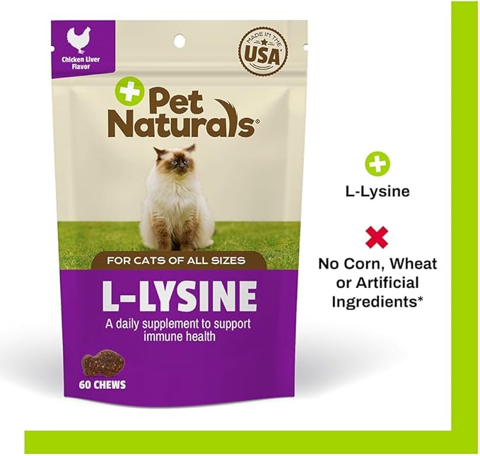 Pet Naturals Lysine for Cats, Chicken Flavor, 60 Chews - Immune and Respiratory Support for Cats - No Wheat or Corn - Vet Recommended