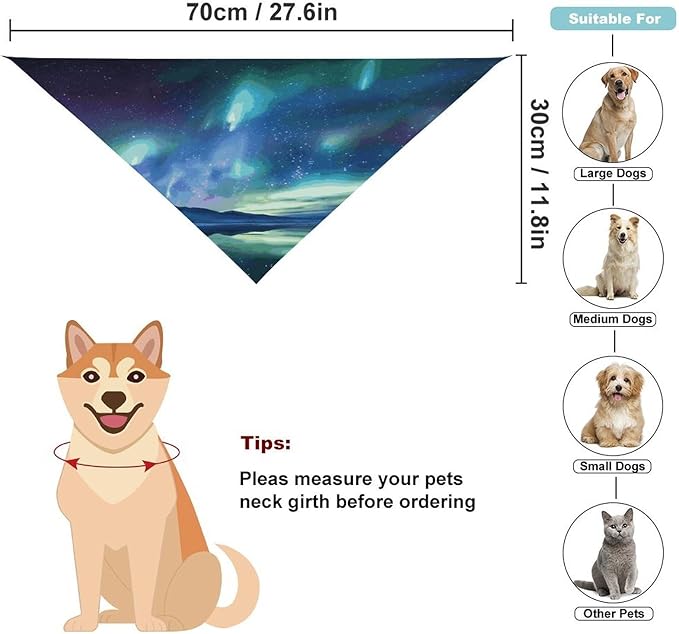 Dog Bandana Spring Pet Scarf Adjustable Triangle Northern Lights Printing Dog Bib Washable Polyester Puppy Bandana for Small Medium Large Dogs Cat Birthday Party Supplies