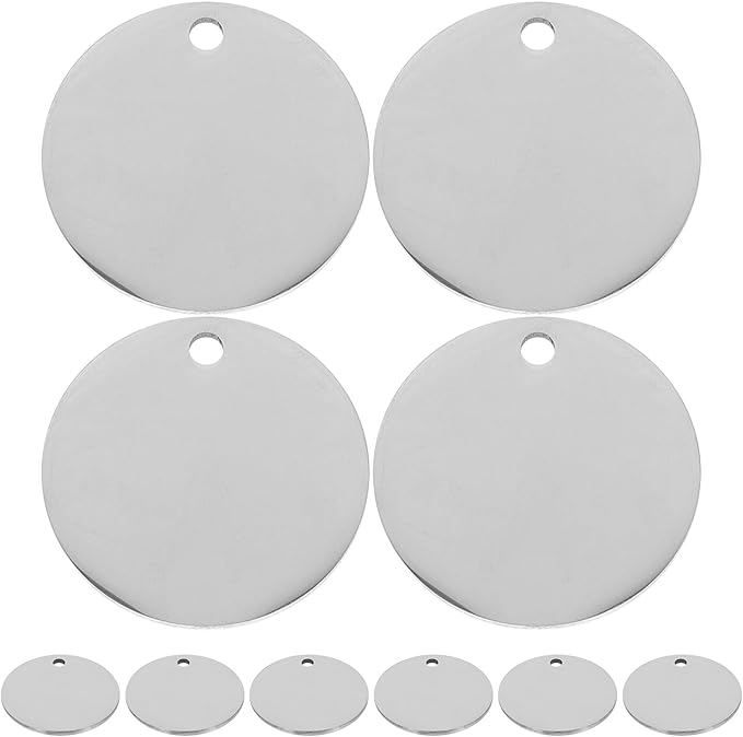 HANABASS 10pcs Stainless Steel Dog Tag Blank Pendants 30mm Smooth Metal Stamping Tags for Pet Id Engraving DIY Craft Supplies