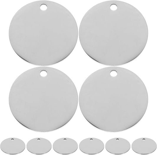 Luxshiny 10pcs Stainless Steel Dog Tag Blanks Round Stamping Pendant 30mm Metal Id Tags for Pet Collar Engraving Supplies