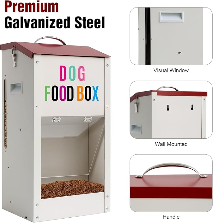 Galvanized Automatic Dog Feeder，25LBS Gravity Dog Feeder with Handle, Galvanized Steel Pets Food Dispenser for Indoor Outdoor Use, Suitable for Small, Medium, and Large Breeds