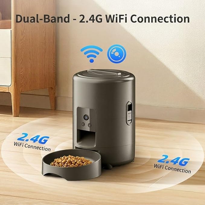 2L Smart Automatic Pet Feeder with HD Video Camera and Two-Way Audio, 2.4GHz WiFi App Control Dog and Cat Food Dispenser with Anti-Sticking Design, Dual Power Supply (White (Video Version))