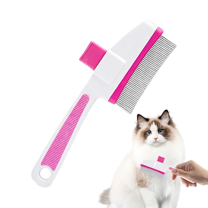 Cat Hair Brush for Dogs and Cats, Dog Grooming Supplies with Easy Release Button, Puppy Flea Cleaning Comb for Bathing Long and Short Hair Pets, Indoor Outdoor Removal, Soft Gentle Grooming Tool
