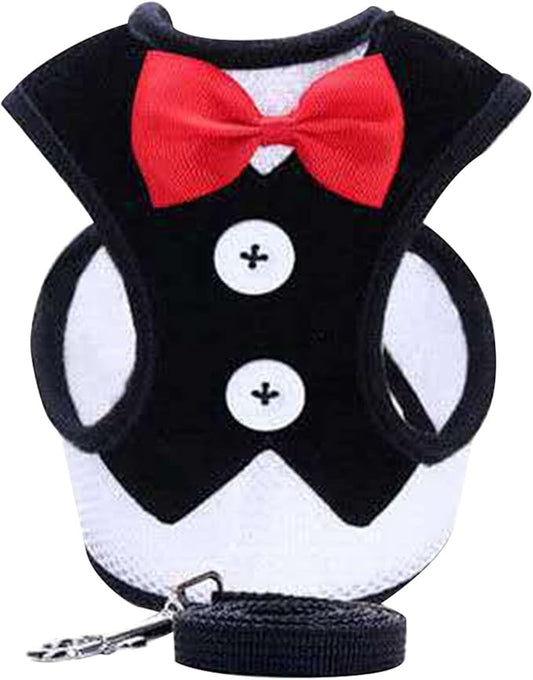 Dog Harness Leash, Breathable Fabric Bow Tie Harness Set, Colorful Sturdy, for Medium Large Dogs Walking Pet Supplies (M)