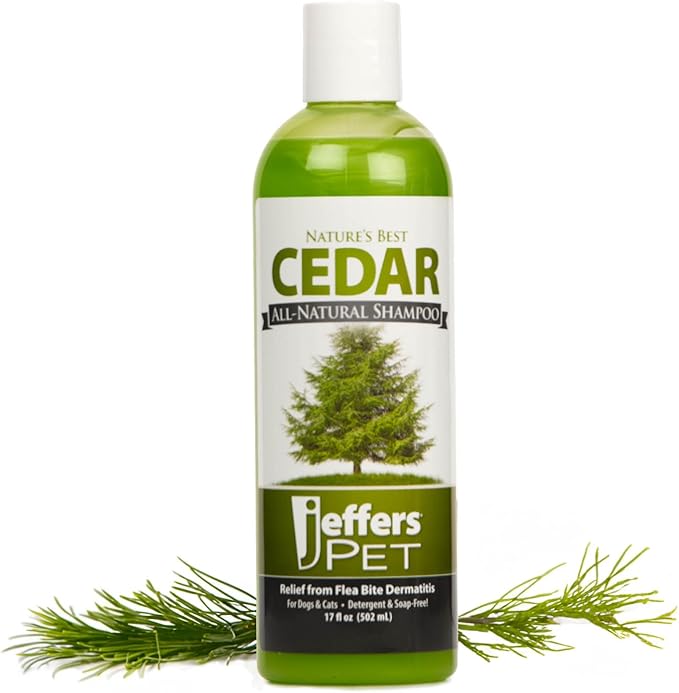 Jeffers Pet Nature’s Best Cedar All Natural Shampoo for Dogs & Cats, 17 Oz - Soap & Detergent Free Shampoo with Cedar Oil, Aloe & Vitamins, Pet Grooming Bath Cleanser with Cedar Scent, Made in USA