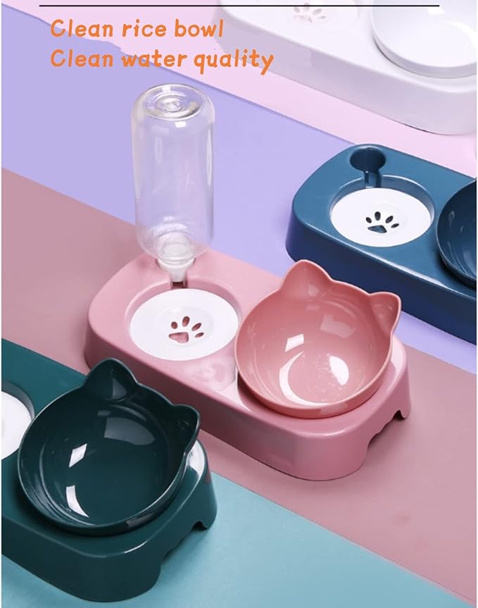 Cat Bowl, Automatic Drinking Water, Anti Slip Pad Design for Anti Tipping Water and Food, Suitable for Cats/Dogs, Blue/Green/Pink, 11.02 * 11.81 * 6.49 Inches. (Pink)