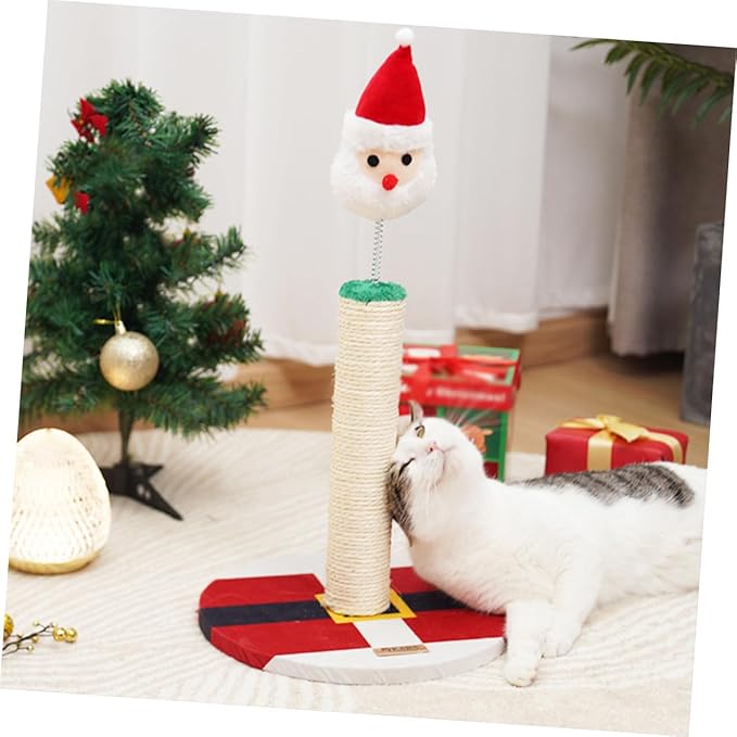 Luxshiny Christmas Santa Cat Scratching Post for Indoor Cats Integrated Sisal Floor Scratching Pole Wear-Resistant Kitten Claw
