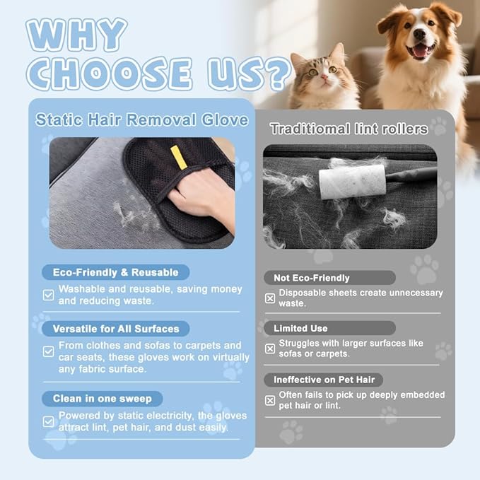 2026 Upgrade Thickened Electrostatic Gloves for Pet Hair Remover, Magic Pet Hair Disappear Gloves, A Comb for Dog&cat and One More Keychain Used for Storing Commemorate Puppy Hari.(Black)