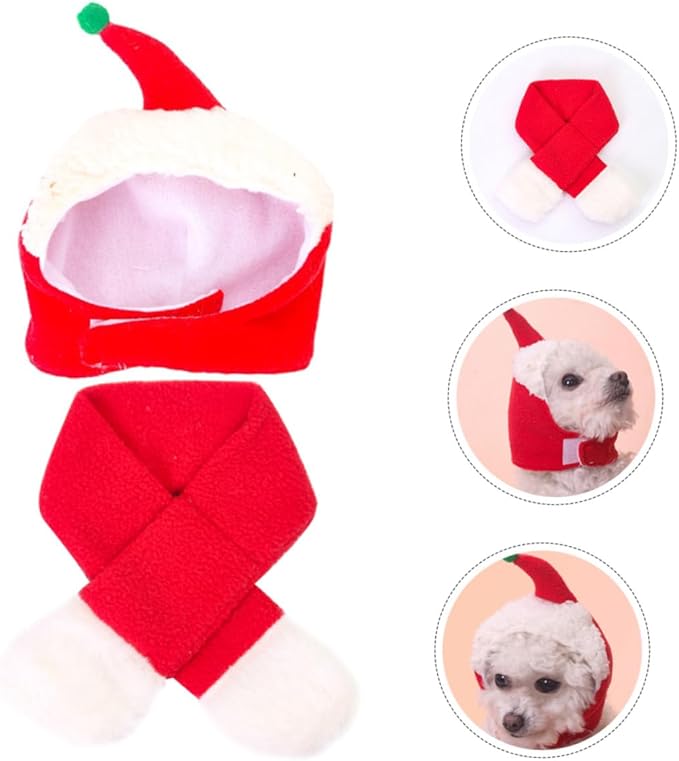Toyvian Pet Christmas Hat Scarf Set for Dogs and Cats, Thermal Puppy Head Cover with Warm Knit Scarf, Photo Prop for Holiday Pet Supplies and Winter Apparel