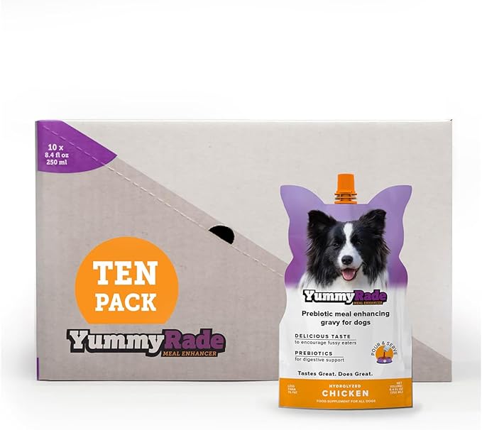 YummyRade – Pet Meal Topper for Dry Dog Food | Healthier Gravy Meal Enhancer & Tasty Low Calorie | Grain Free, Chicken Flavored | Flavor-Boosting Gravy Topper Pets Love! | (250ml x 10)