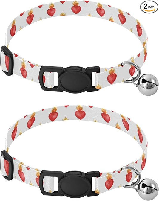 Dog Collar Hearts Fire Pattern Dog Collars Cute Puppy Collar Adjustable Cat Pet Collar for Dogs Cats Pets Supplies 2 Pack