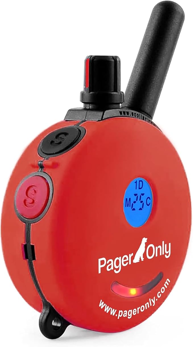 Educator 1/2 Mile Dog Training Pager Only, 100 Levels of User Selected Safe Humane Vibration or Tone, Waterproof, Odorproof Biothane Collar, Night Light, Rechargeable, Service Dog Approved, 1 Dog, Red