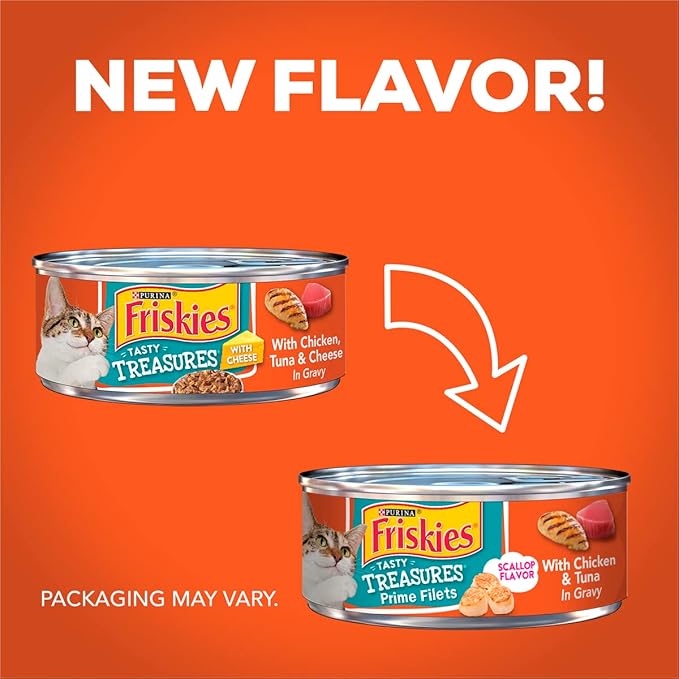 Friskies Canned Tasty Treasures Cat Food, Chicken, Tuna and Cheese, 5.5 oz, 5 Pack