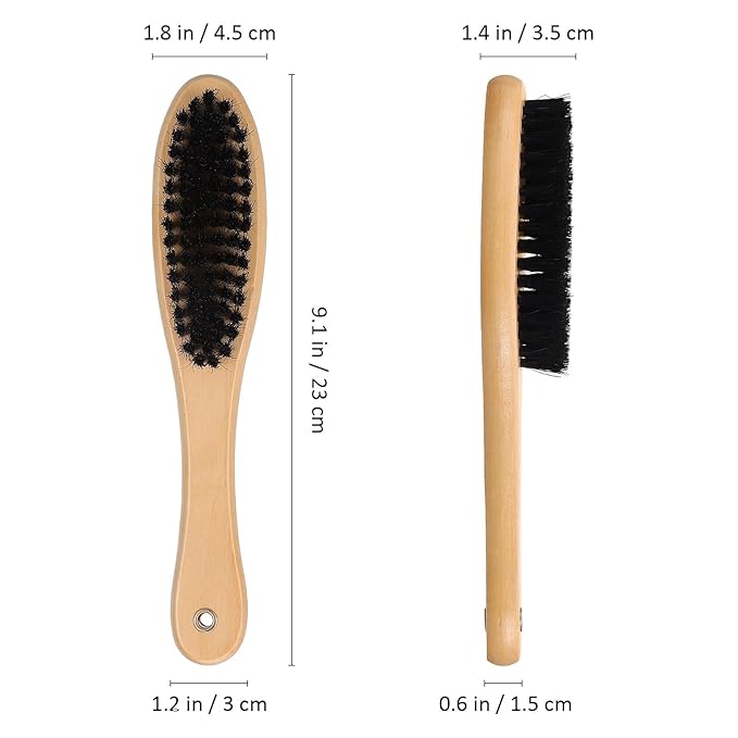 HEMOTON Wood Handle Boar Bristle Clothes Dust Brush with Long Handle for Cat Shedding and Shoe Polishing, Natural Bristle Grooming Brush for Pet Hair and Laundry Cleaning