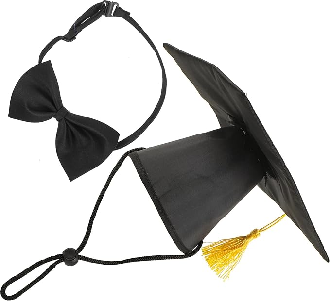 Yardwe Pet Graduation Necktie and Doctoral Hat Set, Dog and Cat Costume Accessories for Graduation Party, Puppy Formal Neckwear, Pet Supply for Holiday Dress-up