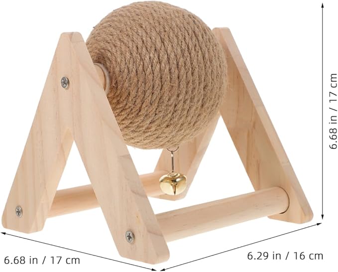 Aboofan Cat Scratcher Toy with Sisal Ball Cats Scratching Rope Ball Interactive Rotatable Wood Pet Scratcher Toys Durable for Indoor to Grind Claws Pet Furniture Supplies