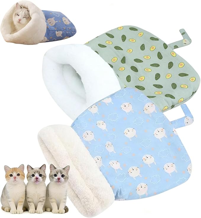 2PC Cat Sleeping Bag for Indoor Cats,Cat Sleeping Bag,Cozy Pet Nest for Cats, Winter Washable Wrap Pet Snuggle Sack for Kitten Puppy(Blue+Gray)