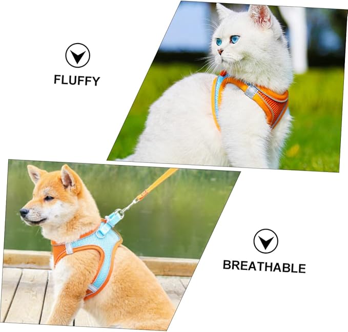 BESPORTBLE Pet Harness and Leash Set with Reflective Strips, Breathable Mesh Dog and Cat Vest Harness Xs, Dual-Color Orange, Lightweight Pet Supply for Puppy and Kitten Walking