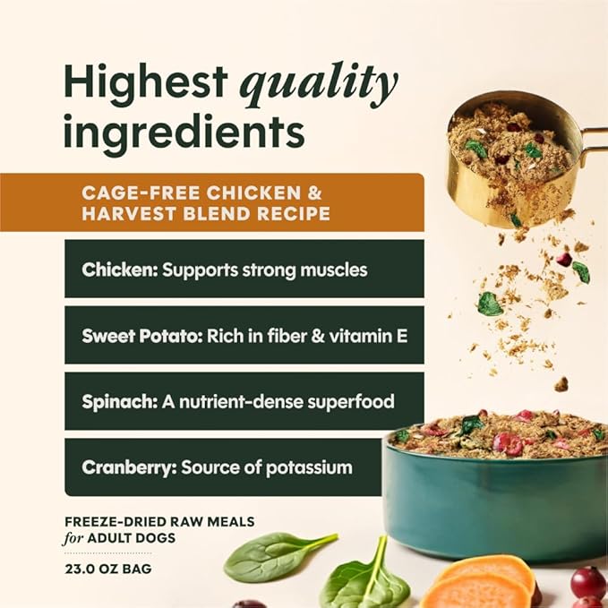 Instinct FreshDried Meal Blends, Freeze Dried Dog Food, Grain Free - Chicken & Harvest Blend, 23 oz. Bag