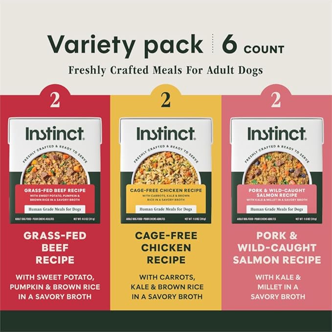 Instinct Freshly Crafted Meals, Dog Wet Food or Topper - Variety Pack, 11oz. Carton (Pack of 6)