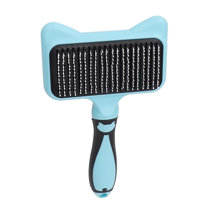 Cat Brushes for Domestic Cats - Cat Grooming Brush 140 Degree Curved Teeth Massage Function Pet SelfCleaning Brush with Resin Point (Blue)
