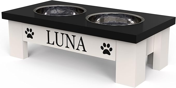 GTW Classic Elevated Dog Feeder – Wooden Elevated Stand with Stainless Steel Bowls, Anti-Slip Farmhouse Design (X-Small, Black)