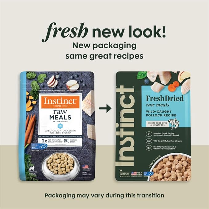 Instinct FreshDried Bites, Natural Freeze-Dried Dog Food, Grain Free - Wild-Caught Pollock, 14 oz. Bag