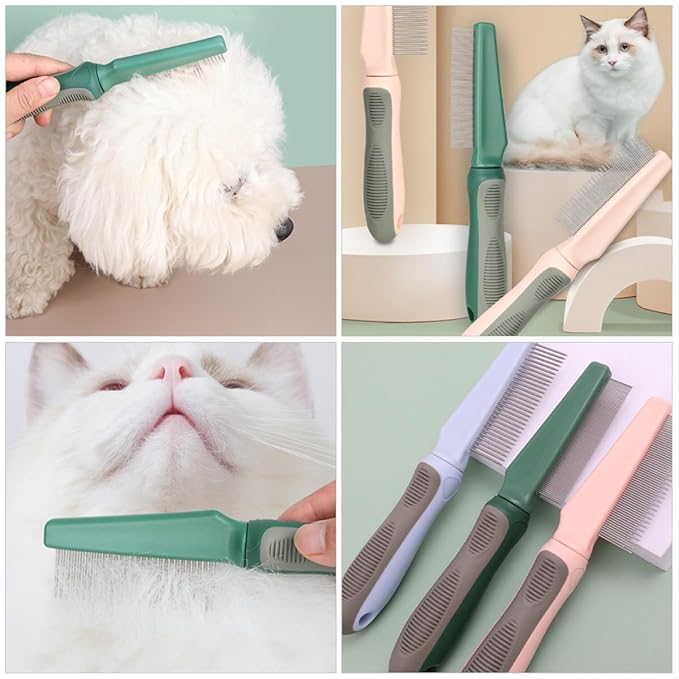 Dog Cat Grooming Comb with 78 Fine Teeth, Olive Green Dematting Comb for Removing Loose Fur and Tangles, Wear-Resistant Portable Pet Grooming Tool for Dogs and Cats