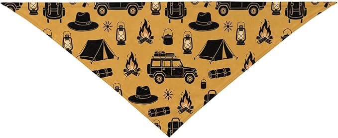 Happy Camper Summer Dog Bandana，Adorable Puppy Accessory for the avid Camper ，Pet Neckerchief for Pets Daily Wear Photo Prop Party Supplies,Funny Cute Dog Bandana (Turmeric)