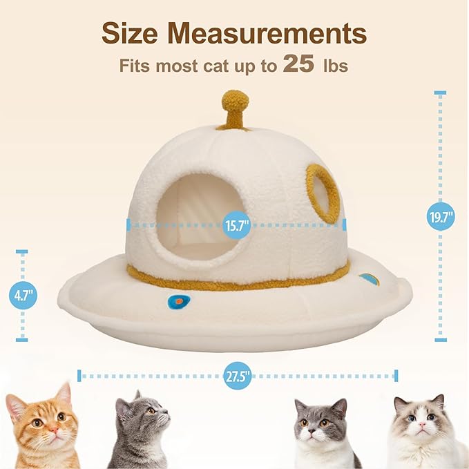 Cat Beds for Indoor Cats - 2 in 1 Cute Cat Bed Cave for Large Cats with Removable Washable Cushioned Pillow, UFO Cozy Large Cat Bed Hideaway (Up to 25 Lbs)