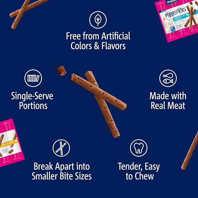Vitakraft PurrSticks Meaty Cat Sticks - Chicken with Salmon - Segmented and Breakable Meatstick - Deliciously Tender - 6 Count (Pack of 1)