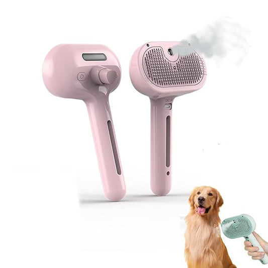 Pet Grooming Brush with Spray, 2025 New Steam Cat & Dog Brush, Self Cleaning 3 in 1 Pet Brush for Shedding & Grooming (Pink)