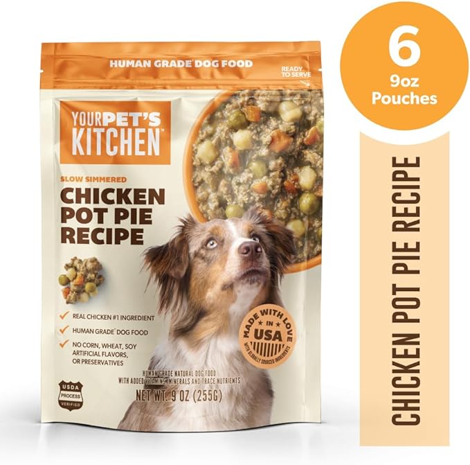 Your Pet's Kitchen Wet Dog Food, Slow Simmered Chicken Pot Pie - 9 oz Pouch, (Pack of 6), Human Grade Pet Food Made in The USA with Real Chicken