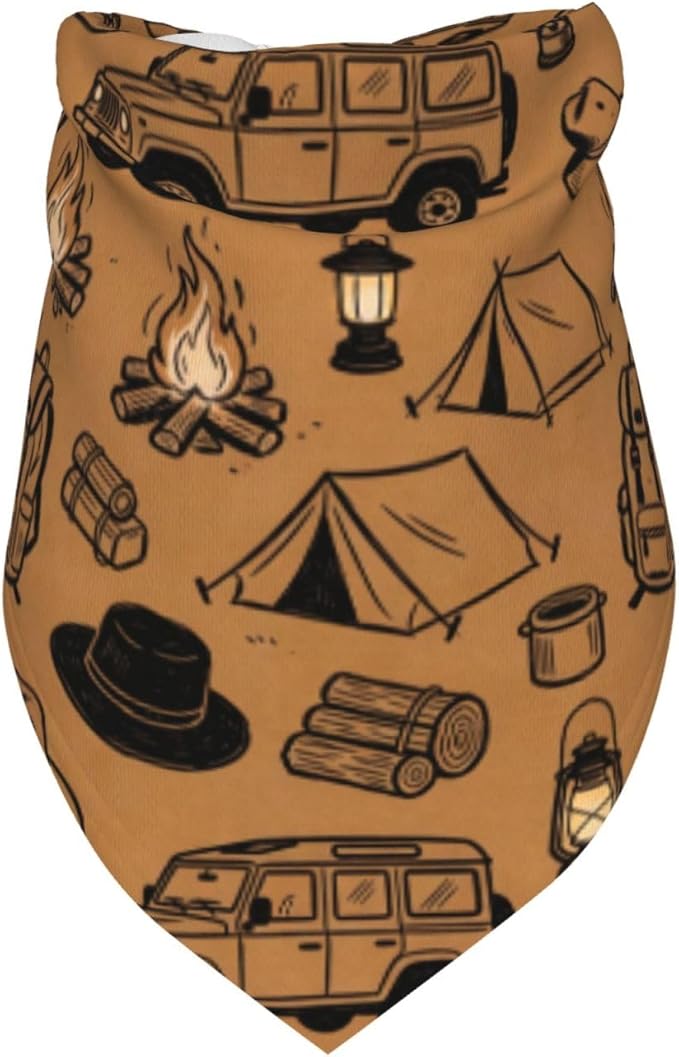 Happy Camper Summer Dog Bandana，Adorable Puppy Accessory for the avid Camper ，Pet Neckerchief for Pets Daily Wear Photo Prop Party Supplies,Funny Cute Dog Bandana (Brown-1)