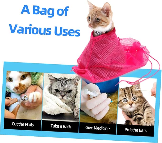 Garneck Multi-Functional Cat Grooming Bag PET Bathing Assistance Bag for Cats Waterproof and Adjustable Grooming Pouch Feeding Compartment