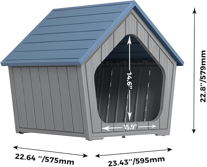 DRATO Dog House Outdoor Indoor Cozy Small Dog Houses Durable Resin Material Houses for Dogs Outside Weatherproof Pet Shelter for Patio, Porch, Living Room (Blue)