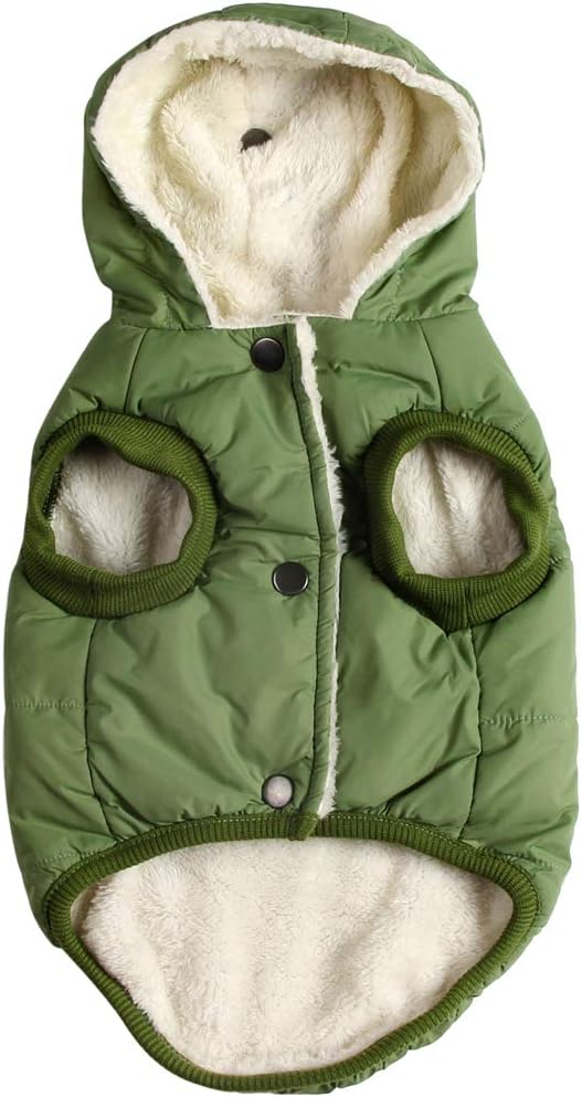 Fleece Lining Extra Warm Dog Hoodie in Winter for Large Dogs Jacket Pet Coats with Hooded Green XL