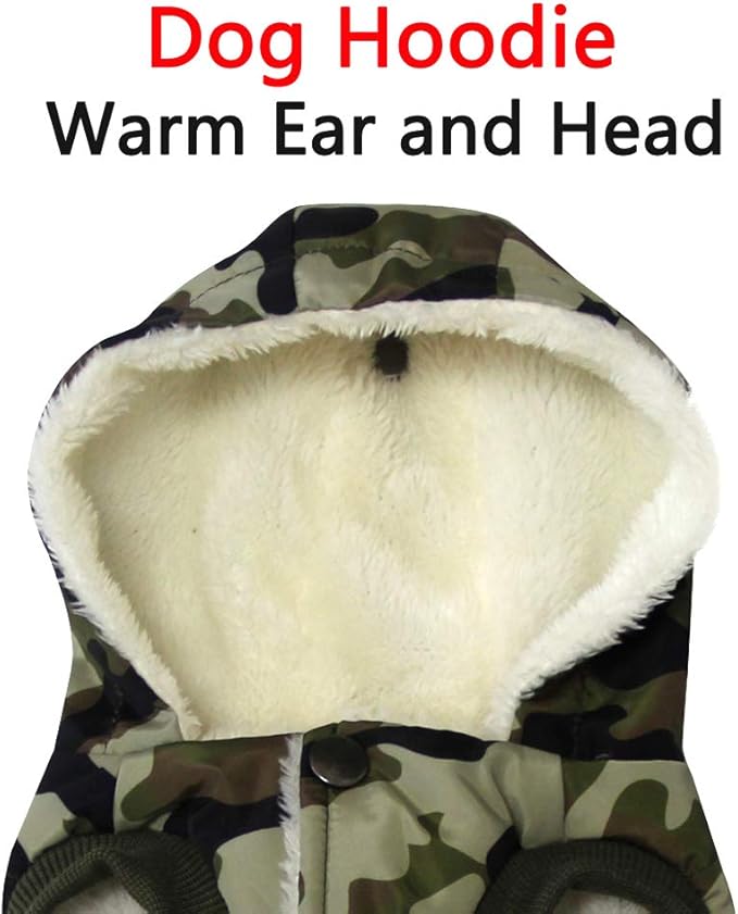 Fleece Lining Extra Warm Dog Hoodie in Winter for Large Dogs Jacket Pet Coats with Hooded,Green Camo XXL