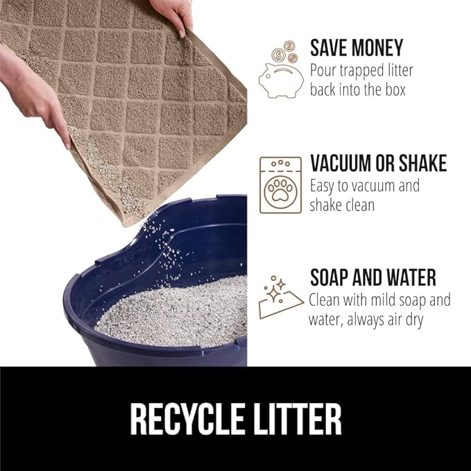 GORILLA GRIP Cat Litter Box Mat, 17x11 Inch Beige and Airline Travel Cat Carrier, 17x11x11 Inch Gray, 2 Item Bundle