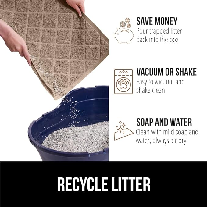 GORILLA GRIP Cat Litter Box Mat, 35x23 2 Pack, Water Resistant, US Designed Kitty Litter Trapping Mats, Easy to Clean Scatter Control, Less Mess and Clean Floors, Kitten Supplies for Indoor Cats Beige