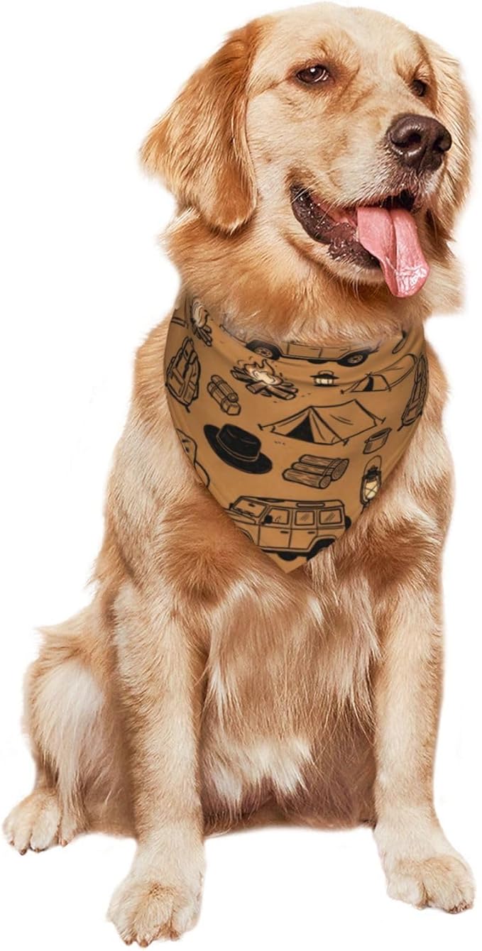 Happy Camper Summer Dog Bandana，Adorable Puppy Accessory for the avid Camper ，Pet Neckerchief for Pets Daily Wear Photo Prop Party Supplies,Funny Cute Dog Bandana (Brown-1)