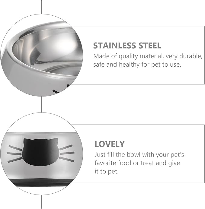 Totority Thickened Stainless Steel Double Pet Bowl Kitten Feeding Bowl and Dog Food Water Dish Feeder Gray Non-Slip Base Indoor Cat and Dog Feeding Supplies