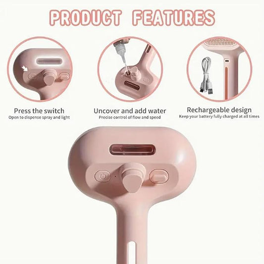 Pet Steam Brush - Ergonomic Deshedding Comb, Large Capacity Misting Hair Removal Steamer | Cat and Dog Grooming Tool with Self-Cleaning Feature, Massage Brush for Home, Shower, and Travel Use