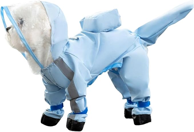 Waterproof Dog Raincoat,Full Coverage 4 Legs Dog Rain Jacket for Small Dogs,Pet Rain Coat with Hood,Reflective Strips&Leash Hole Outdoor Raincoat (X-Large（for Weight 11.1-14.6 lb）, Blue)