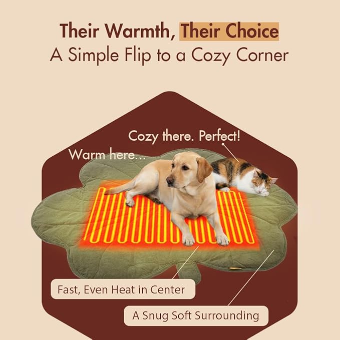 Extra Large Dog Heating Pad Waterproof Electric Heated Pet Beds for Indoor Outdoor, Adjustable Temperature, Washable Green Clover Shaped Cat Heating Pad Non Slip Bottom(47"X36")