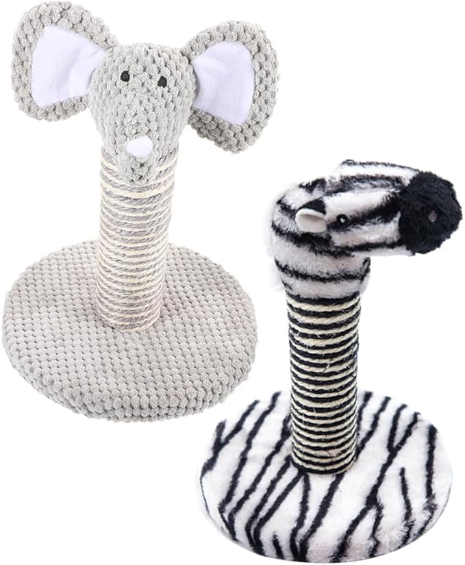 BESTonZON 2pcs Cat Scratching Post Set with Wear-Resistant Sisal Small Elephant and Zebra Design Comfortable Kitten Climber for Indoor Cats